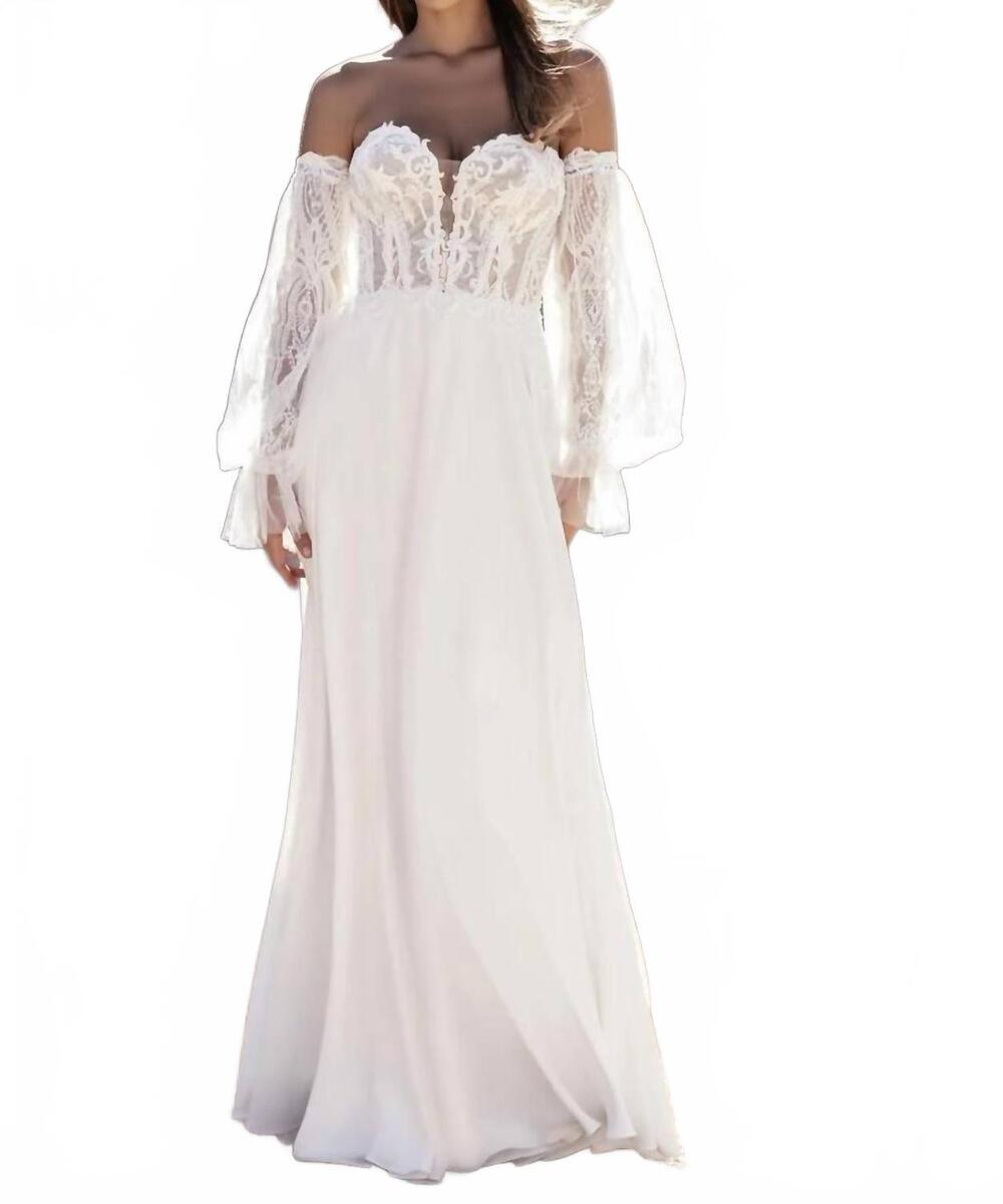 NEW ALLURE BRIDALS puffed sleeve a-line gown in ivory/champagne/mocha/nude